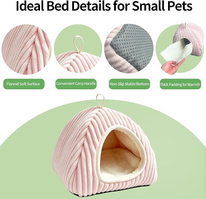 Guinea Pig Hideout Bed, Dwarf Rabbit Enclosed Cave,Pink | Small Animals Sleeping House with Removable Cushion, Foldable Washable Nest for Bunny, Hedgehog, Ferret, Chinchilla, Indoor