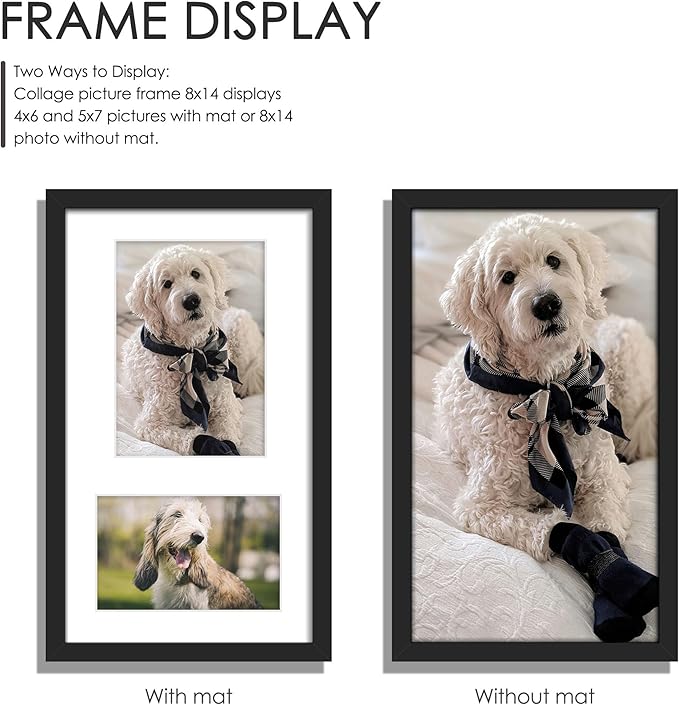 8x14 Picture Frame Collage Display 4x6 and 5x7 Photos for Available Horizontal Wall Mounting Display and Vertical Black