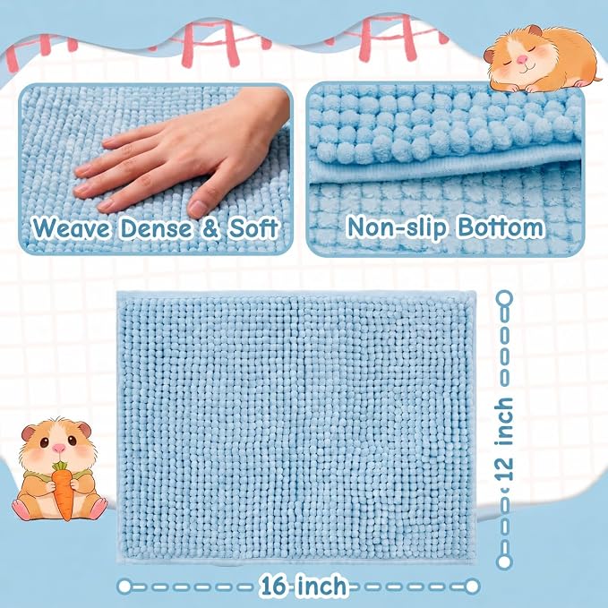 Guinea Pig Cage Liner, 4 PCS Washable Guinea Pig Bedding Fleece Mat | Reusable Pee Pads for Small Animals, Bunny Rabbit Hamster Chinchilla Cage Accessories 16x12 Inch Blue