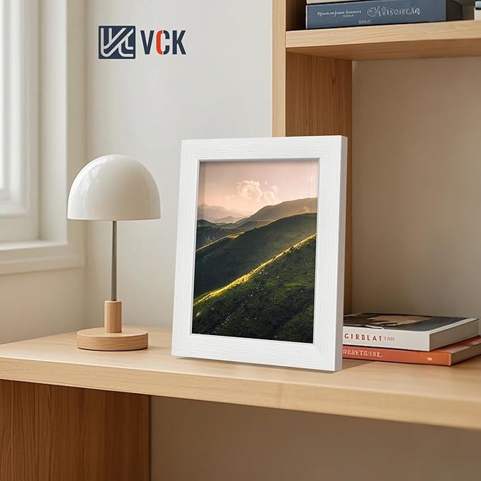 VCK 8x10 Picture Frames white Set of 6, Wide Border Wood Poster Frame, Multi-Directional Display Family Photos, Office Prints, Studio/Gallery Artwork, Woodgrain Series, Tabletop & Wall Hanging