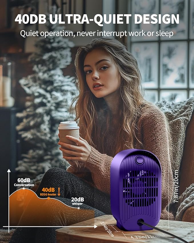 Space Heater, Portable Small Heaters for Indoor Use, Electric Desk Heater with Overheat and Tip-Over Protection, Mini Personal Heaters for Home Office Workspace