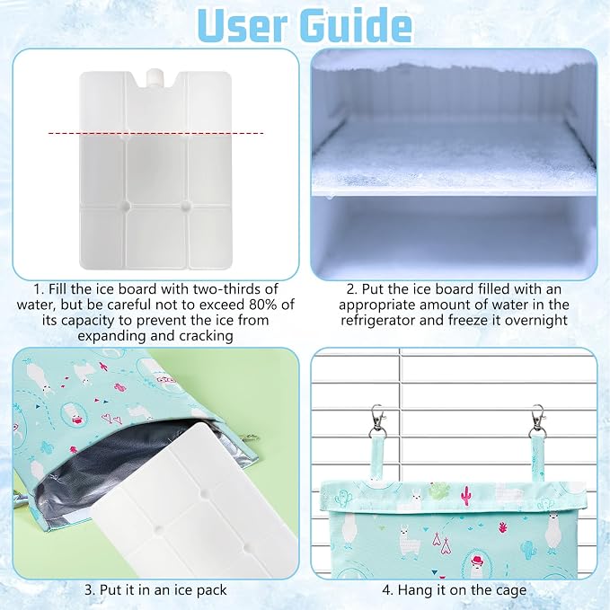 Rabbit Cooling Pouch with 2 Ice Boxes Small Animal Hanging Cooling Pad Set for Cage No Condensation Bunny Cooling Mat Washable Ice Bag for Rabbits Guinea Pig Chinchilla (Style B)