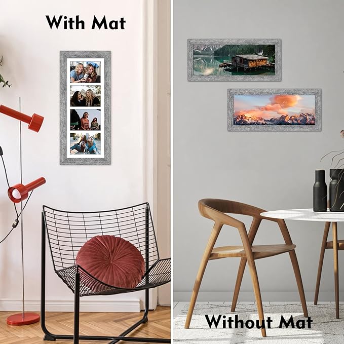 8x21 Picture Frame Display 4 opening 5x7 Collage Picture Frame,Multi Photo Frame with Mat,Plexiglass,Horizontal and Vertical Formats for Wall Decor,Grey Wood Grain