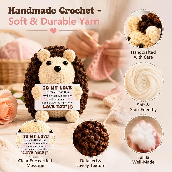 Birthday Gifts for Him Her Boyfriend Girlfriend Handmade Crochet Hedgehog | to My Love Anniversary Birthday Gifts for Women Men,Mini Romantic I Love You Gifts for Husband Wife Couple