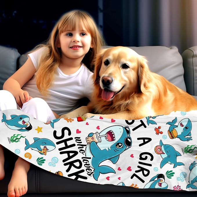 Shark Gifts Blanket for Women Girls Just A Girl Who Loves Sharks Blankets and Throws Stuff Shark Themed Gifts for Women Girls Kids Adults Animal Sharks Lovers Birthday Decorations Room Decor 60"X50"