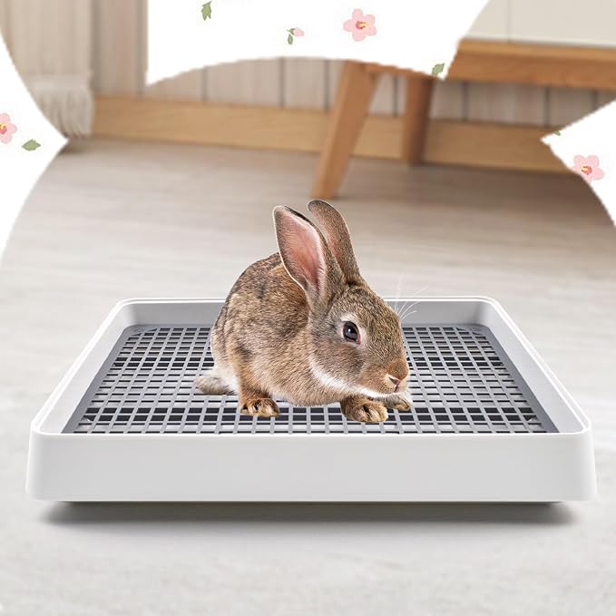 Large Rabbit Litter Box for Cage,Bunny Litter Box Grate Restroom with 50 Pcs Disposable Rabbit Cage Liner Guinea Pig Litter Pan with Grate Rabbits Litter Tray Pet Toilet for Rat Ferret Hamster
