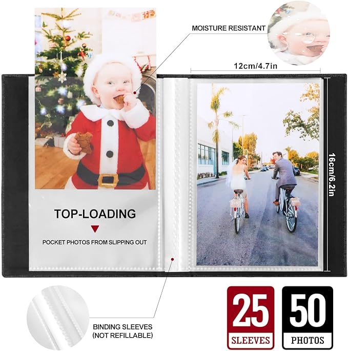 Ywlake Photo Album 4x6 50 Pockets 2 Packs, Small Mini Capacity Linen Photo Album Bulk Sets, Each Pack Holds 50 Top Loader Vertical Only Picture for Kids Boy Girls (Purple)