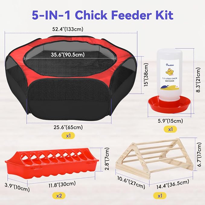 Pawaboo Chick Brooder Box for Chick Starter Kit, Red+Black | Brooder Pen/Chicken Supplies Brooders Box with Chicks Perch Brooding Up to 15 Chicks, Duck and Quail
