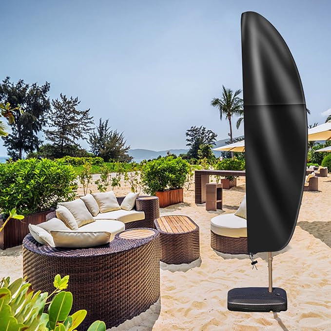 Patio Cantilever Umbrella Covers for Outdoor: Waterproof Offset Umbrella Cover Banana Style with Zipper fits 9FT to 14FT, Black