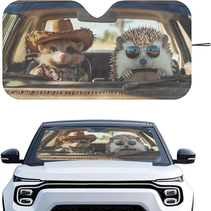 Funny Hedgehog Car Windshield Sun Shade Foldable Automotive Interior Cover Sun Visor Protector Blocking Harmful UV Rays & Heat 66.5x34.4inches