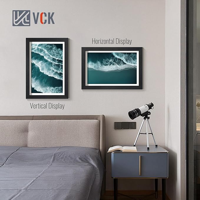 VCK 12x18 Picture Frames Black Set of 6, Wide Border Wood Poster Frame, Multi-Directional Display Family Photos, Office Prints, Studio/Gallery Artwork, Woodgrain Series, Wall Hanging