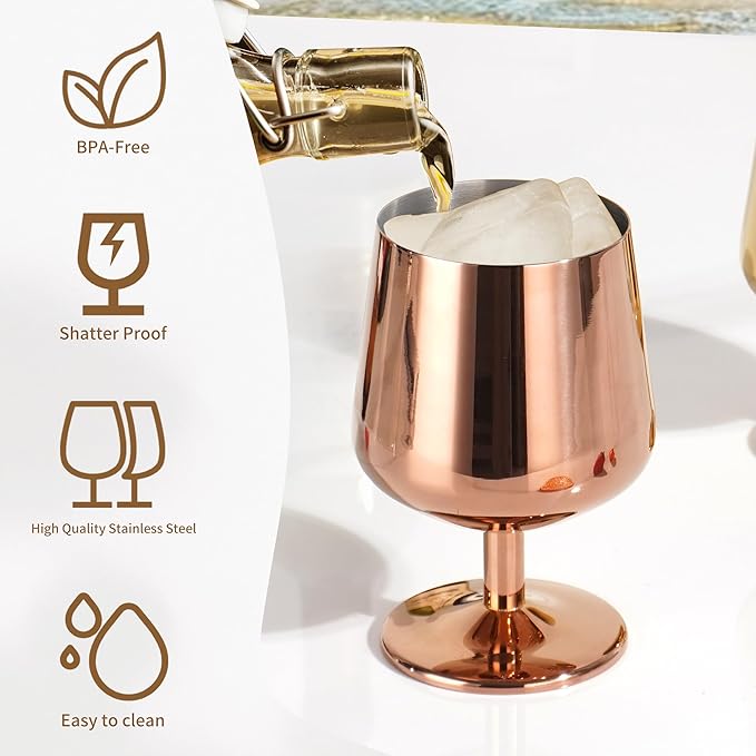 12oz Cognac Glass, Brandy Snifter Glasses,Brandy Snifters, Stemmed Whiskey Glasses of 6, Stainless Steel 18/10, Dishwasher Safe, Ideal Gift for Men, Wine Lover, Silver