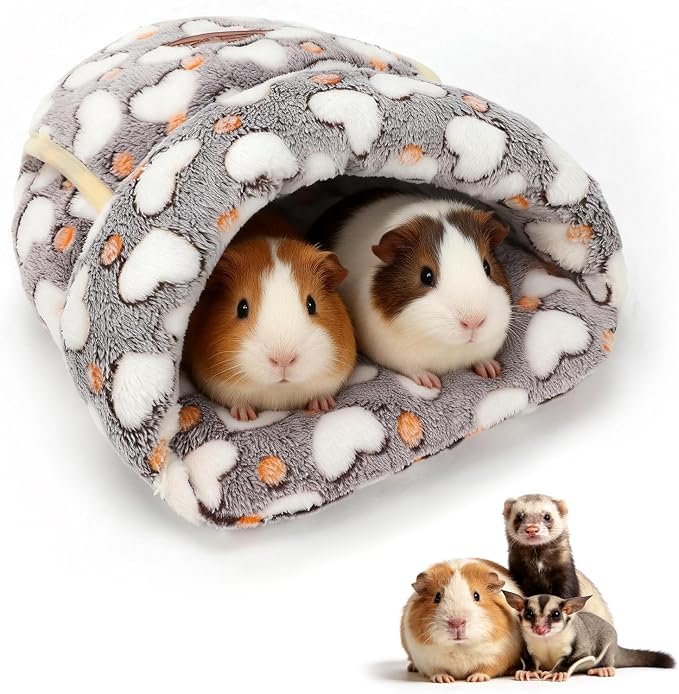YUEPET Guinea Pig Bed Cuddle Cave, Warm Fleece Hideout, White Heart | Cozy Guinea Pig House, Portable Guinea Pig Hideout, Soft Coral Fleece, Folds Flat for Storage