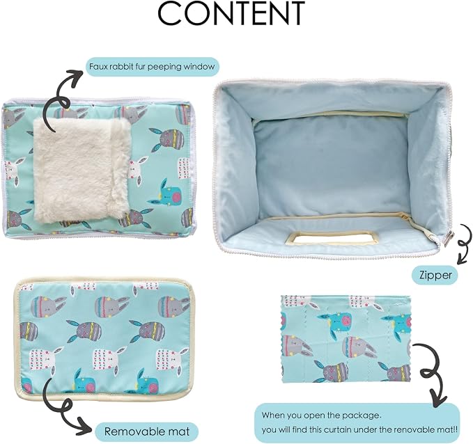 Handmade Portable Sleeping Bag Pouch House Hideout Cave Habitat for Hedgehog Bed Guinea Pig Ferret Squirrel Small Animal Bed Nest House Cage Forest Hidey Curtain (Green)