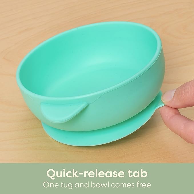 UpwardBaby Silicone Baby Bowls & Spoon Set - 4-Piece Set, Gray, Mint & Blue - Suction Bowls for Baby & Toddler, Dishwasher & Microwave Safe, Self-Feeding Spoon