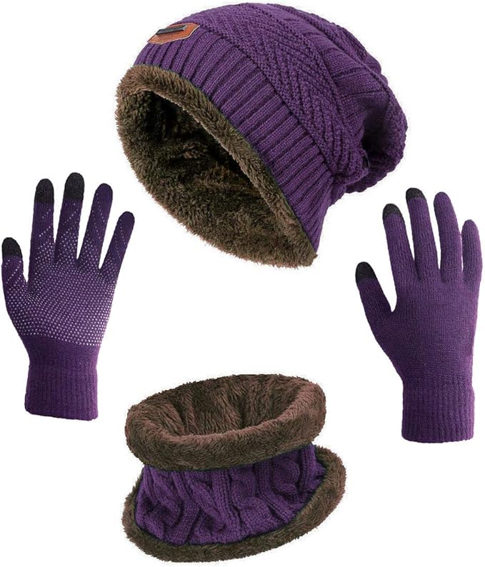 HINDAWI Winter Hat Scarf Gloves Slouchy Beanie Snow Knit Skull Cap Touch Screen Mittens Circle Scarves for Women Men