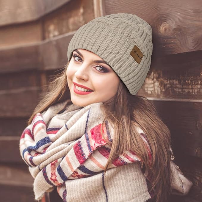 Loritta 3-Pieces Winter Hat Neck Warmer Touchscreen Gloves Set Knit Thick Scarf Beanie Hats Scarves Set Gifts for Women