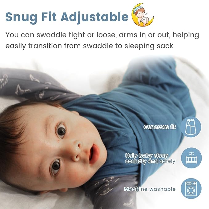 ZIGJOY Sleep Sack Swaddle 0.5 TOG Baby Wearable Blanket 100% Cotton Baby Swaddle Blanket for Newborns 6-12 Months for Boy Girl, Blue&Space