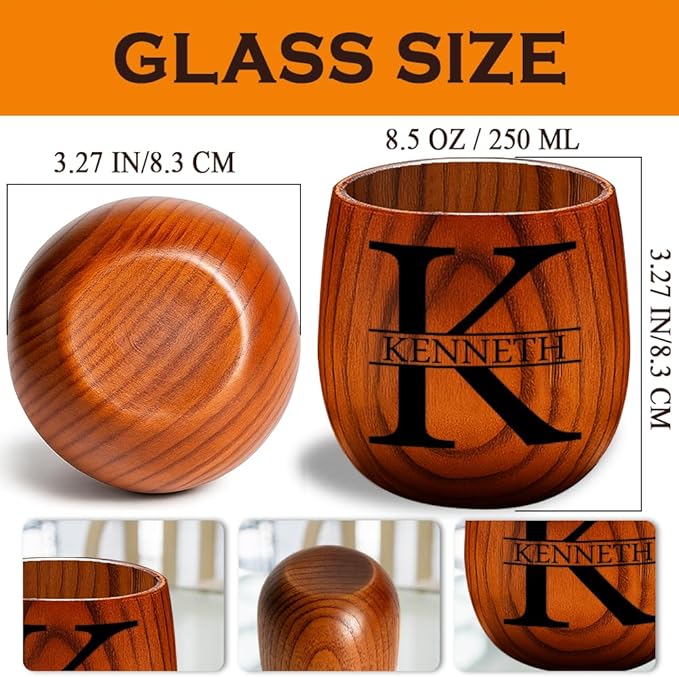 Personalized Wooden Whiskey Glass – Custom Bourbon Tumbler Old Fashioned Cups – Charred Bourbon Cup for Men, Dad, Husband, Brother, Boss – Groomsmen, Birthday, Retirement Gift (Custom Name)