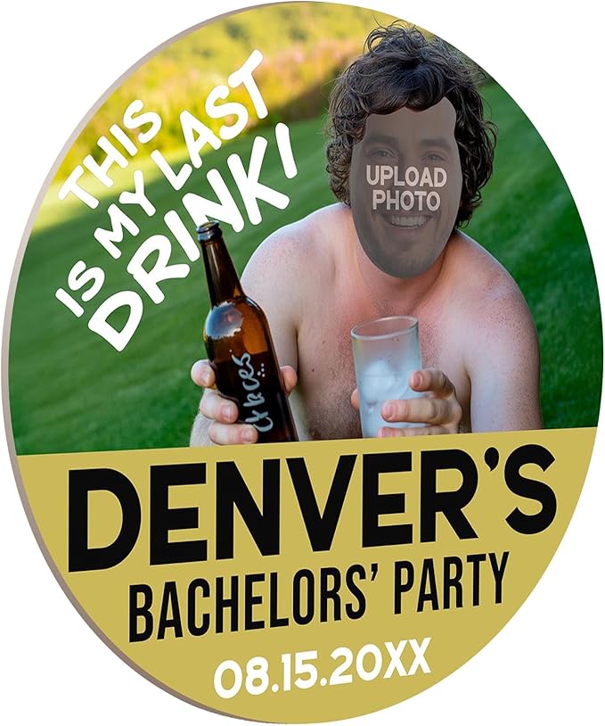 40 Pack Personalized Bachelor Party Coasters, Custom Cardboard Drink Coasters with Photo Print and Text, Fun Bachelor Party Favors and Gifts, 3.95" Round, Design 5