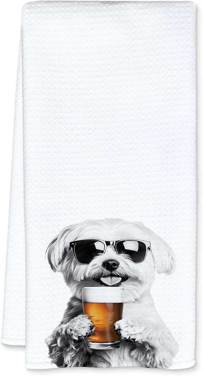 Funny Maltese Beer Kitchen Towels, Maltese Gifts Dish Tea Towels for Kitchen Decor, Bar Towel for Bartender Kitchen, Beer Lover Gift, 16x24 Inch