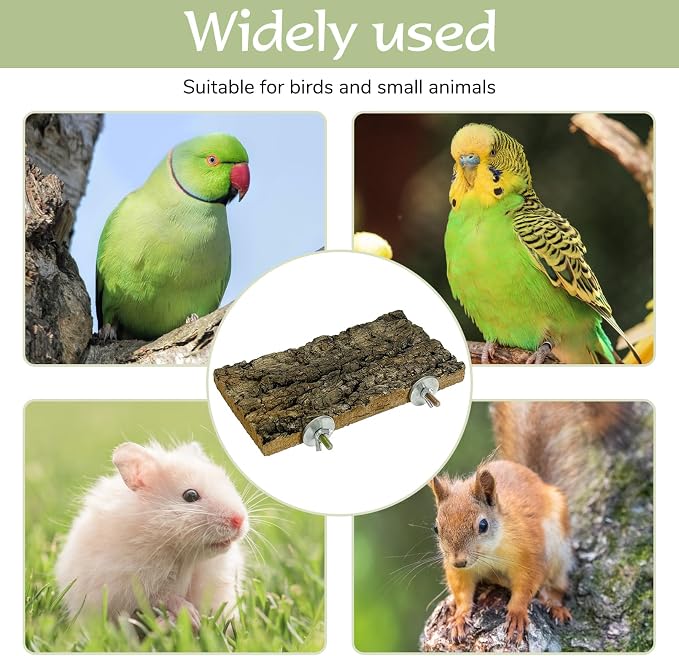 Bird Perch Platform 2PCS Flat Parrot Perch Stand Rectangle Parakeet Shelf Cork Bark Perches Wooden Bird Cage Accessories for Cockatiel Budgie Conure Finch