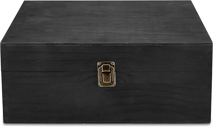 makerflo Large Black Pine Wood Memory Box with Black Felt Inside, Hinged with Clasp, Keepsake Wooden Box Ideal for Craft and Personalization (Laser Engraving, Epoxy, UV DTF, and Vinyl) – Pack of 12