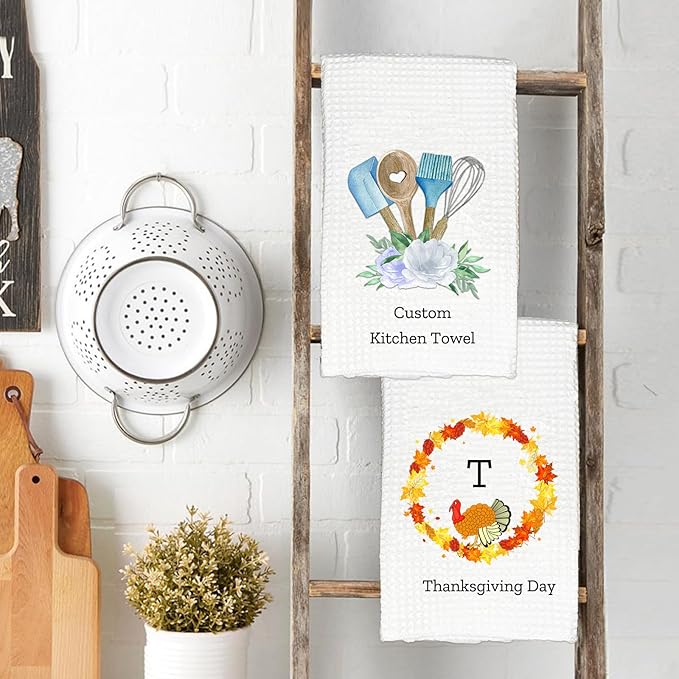 Custom Kitchen Towels Personalized Name Kitchen Towels Housewarming/Holiday/Birthday/Anniversaries Gift for Kitchen Decor Custom Waffle Dish Towel
