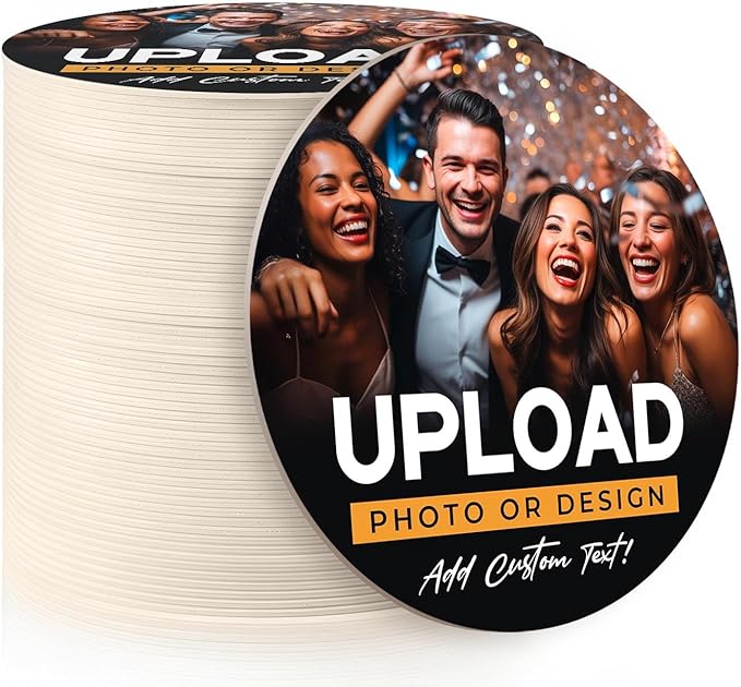 40 Pack, Personalized Drink Coasters, Custom Cardboard Coasters with Photo and Text, Design Your Own Coaster for Events, Parties, Bars, and Unique Gifts, 3.95" Round