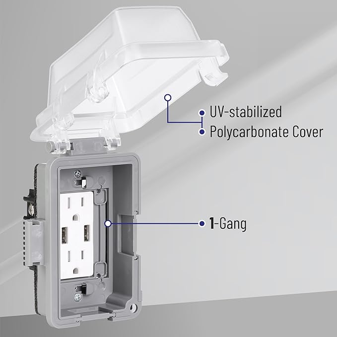 Bates- Weatherproof Electrical Outlet Cover, 1-Gang, Outdoor Plug Cover