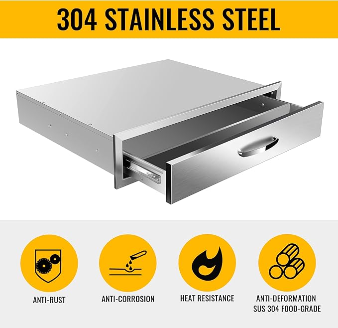 Outdoor Kitchen Drawers Stainless Steel 30W X 6.5H X 23D Inch, Flush Mount Single BBQ Island Drawers with Handle for Outdoor Kitchens, Patio or Grill Station
