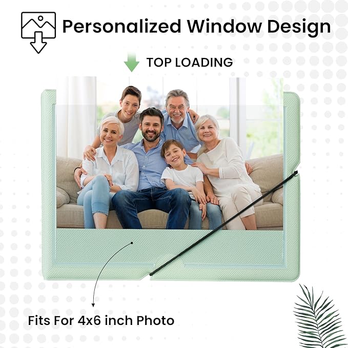 Lifting Small Photo Album 4x6 Holds 40 Photos with Customizable Cover，Mini Leather Picture Album Book for Wedding，Family，Baby Memories (Green)