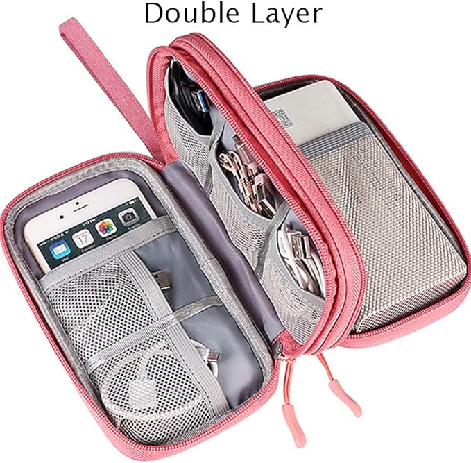 Electronics Accessories Case, Universal Electronics Accessories Organizer Pouch Bag, Waterproof Portable Cable Organizer Bag, Travel Gear Carry Bag for Cord, Charger, Flash Drive, Phone,SD Card,Pink