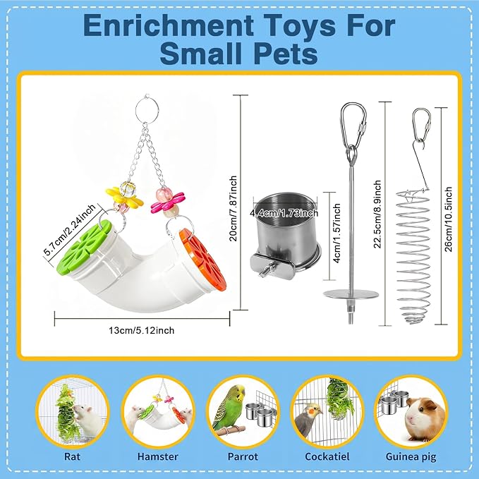 5PCS Rat Enrichment Toys, 304 Stainless Steel Pet Rats Accessories for Various Treats Slow Feeder, Hanging Rodent Rat Stuff Foraging Toy