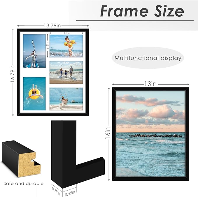 13x16 Picture Frame 5x7 Collage Picture Frame Displays Five 5x7 inch Photos Collage Wall Decor Wall Hanging Black