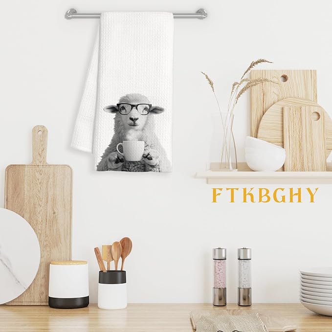 Funny Sheep Decor Coffee Kitchen Towels Gift, Sheep Gifts for Women, Coffee Gifts for Women, Animal Lover Gift Decorative Dish Hand Tea Towels for Kitchen Home Bar Decor, 16x24 Inch