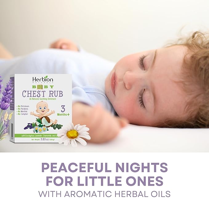 HERBION Naturals Baby Chest Rub, Ages 3 Months+, All-Natural Soothing Ointment with Coconut Oil, Eucalyptus, Lavender, Chamomile, Shea Butter, Petroleum & Menthol-Free, Non-GMO, 10.59 Oz, Pack of 3