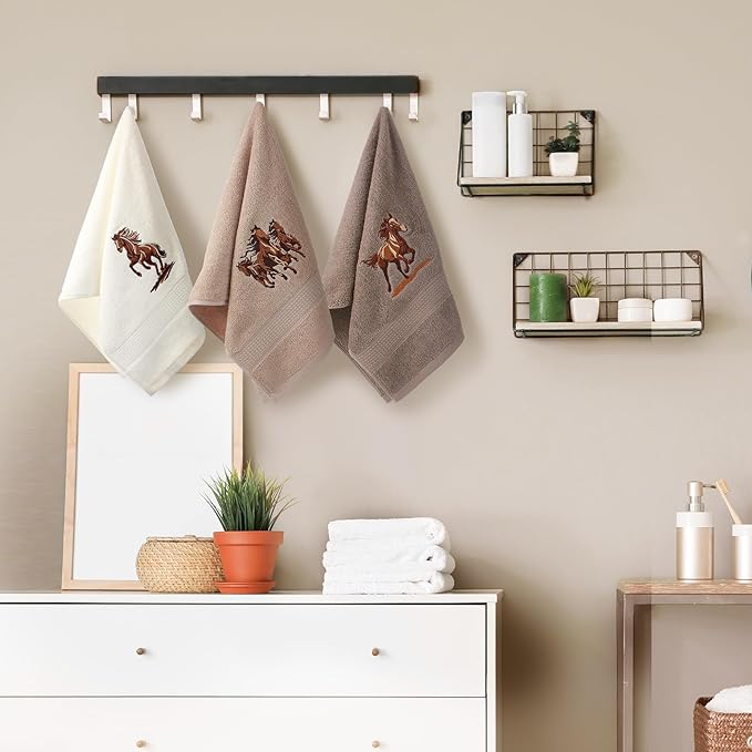 3 Pcs Western Horse Hand Towels Set for Bathroom | 100% Cotton Embroidered, Decorative Equestrian Horse Themed Gifts, farmhouse Towels for Bathroom Kitchen Decor 13.3 x 29.5''