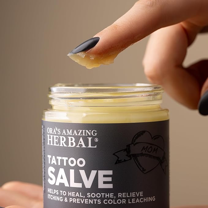 Ora's Amazing Herbal, Tattoo Salve, Tattoo Aftercare Balm| Color Enhancement for Old Ink | Itchy Relief Cream Ointment for New Tattoo| Paraben Free, Plastic Free| | Faster Healing | 1 and 4 oz set