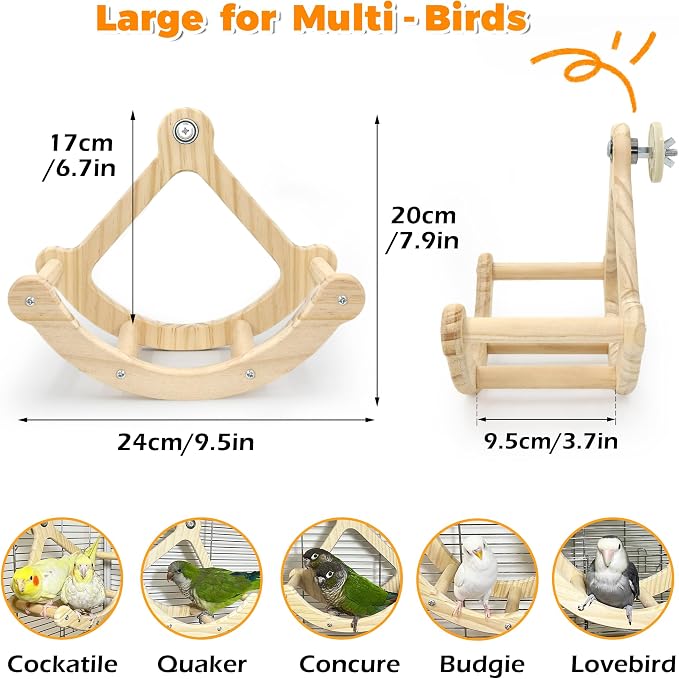 Rocking Bird Toys Perch for Window and Cage, Wooden Bird Perch Puzzle | Wall Suction Mount, Parrot Toys for Medium Birds, Enrichment Cockatiel Toy Fun and Accessoriess for Budgie, Lovebird, Conure