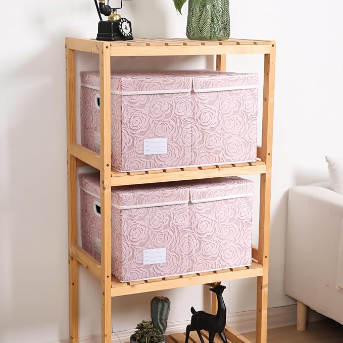 PRANDOM Extra Large Collapsible Storage Boxes with Lids Fabric Decorative Storage Bins Cubes Organizer Baskets with Cover Handles Divider for Bedroom Closet Living Room 19.7x15.7x11.6 Inch 3 Pack