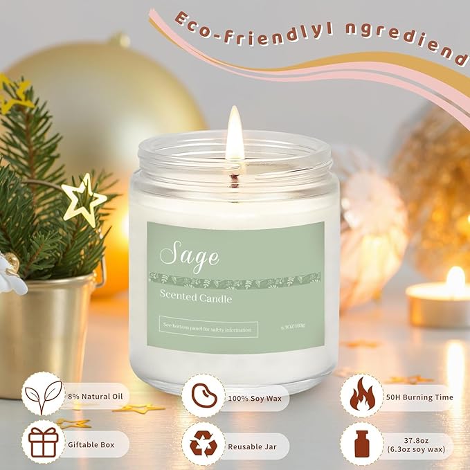 Holiday Scented Candle Gift Set, 6 Pack Natural Soy Candles for Home, Long Lasting Christmas Gifts for Women, Men, Friends & Family, Winter Aromatherapy Candle Set for Relaxing & Home Décor
