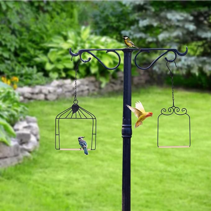 Metal Frame Hummingbird Swings and Perches with Wooden Dowel Black Bird Swing Outdoor Bird Perch Humming Bird Swing (2PK Different)