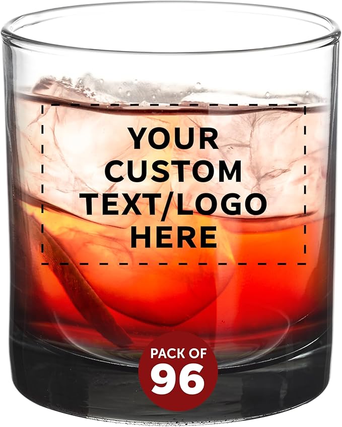 Custom Lexington Rocks Whiskey Glass 10.5 oz, Set of 96, Personalized Bulk Pack - Perfect for Scotch, Bourbon, Whiskey, Cocktail - Black