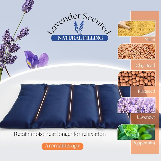Microwavable Heating Pad with Washable Cover 13x7 Inch Flaxseed Microwave Hot Pack, Lavender Scent, Moist Warm Compress for Relaxation, Non-Electric & Portable