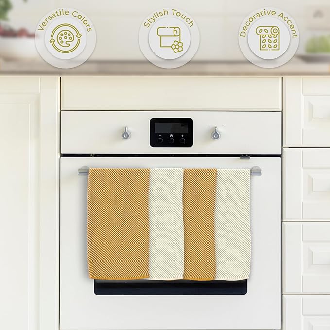 Kitchen Hand Towels - 4 Pack, (20" x 30") - Soft & Quick Dry - Versatile as, Turkish Kitchen Towels, Cozy Hand Towel, Vintage Kitchen Towels, Dishcloths, Mustard and Ecru