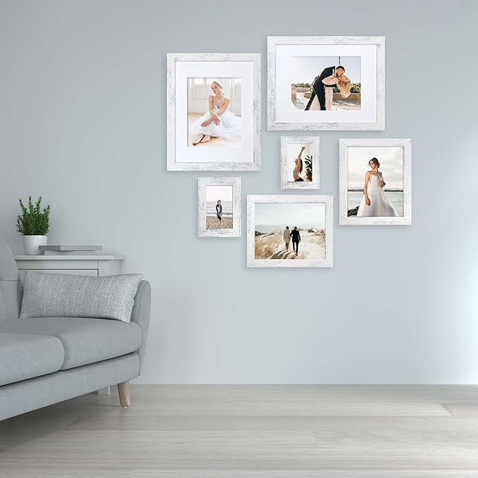 iRahmen 4x6 Picture Frame Set of 4, High Definition Glass Distressed White Frame, 4 x 6 Wood Photo Frames for Tabletop Display and Wall Mounting
