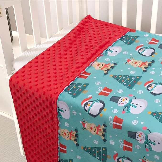 Baby Blanket for Boys Girls Soft Minky with Double Layer Dotted Backing, Cartoon Printed 30 x 40 Inch Receiving Blanket (Christmas Snowman)