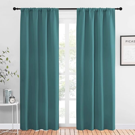 NICETOWN Blackout Curtain for Kitchen Window - Function Thermal Insulated Blackout Panels for Bedroom - 1 Pair, Sea Teal - Rod Pocket Style - 42 by 84 inches