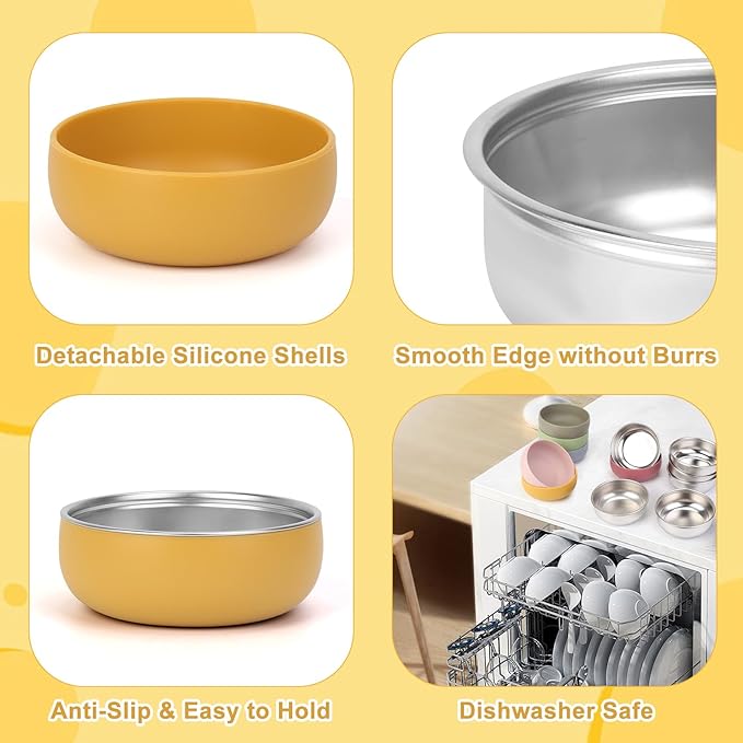 ShineMe Stainless Steel Bowls, 6 pack Snack Containers with Removable Colorful Silicone Sleeves, Unbreakable Kids Bowls for Icecream, Soup, Cereal, Yogurt...